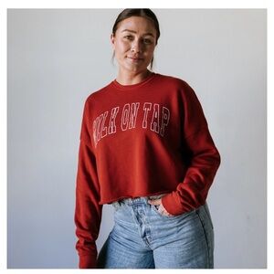 'Milk on Tap' Cropped Red Crew Neck Sweater Size Small